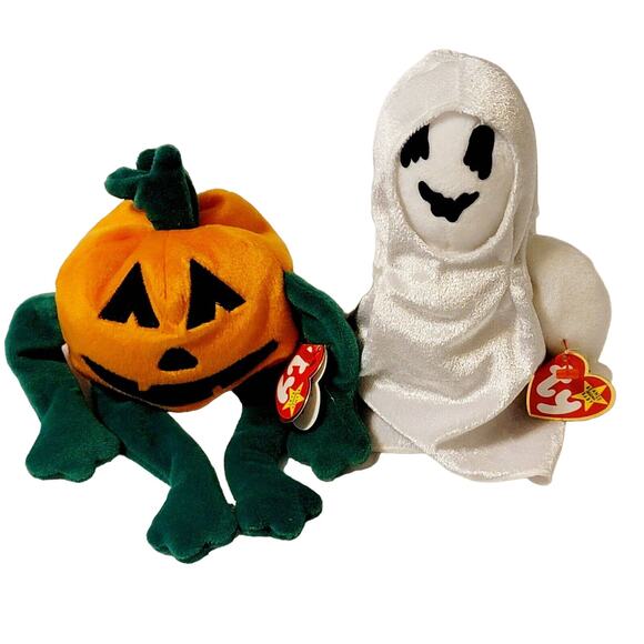 Halloween Plush Ghost SHEETS Pumpkin PUMKIN Ty Beanie Babies Stuffed Animals - Picture 1 of 12